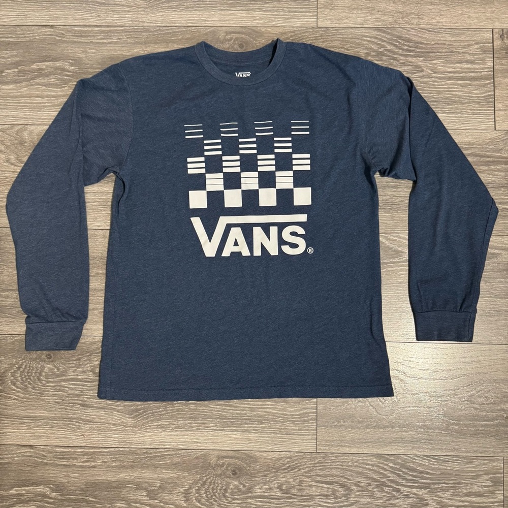 Vans Off the Wall Big Boy Navy Blue Long Sleeve with‎ Checkered Logo Size XL